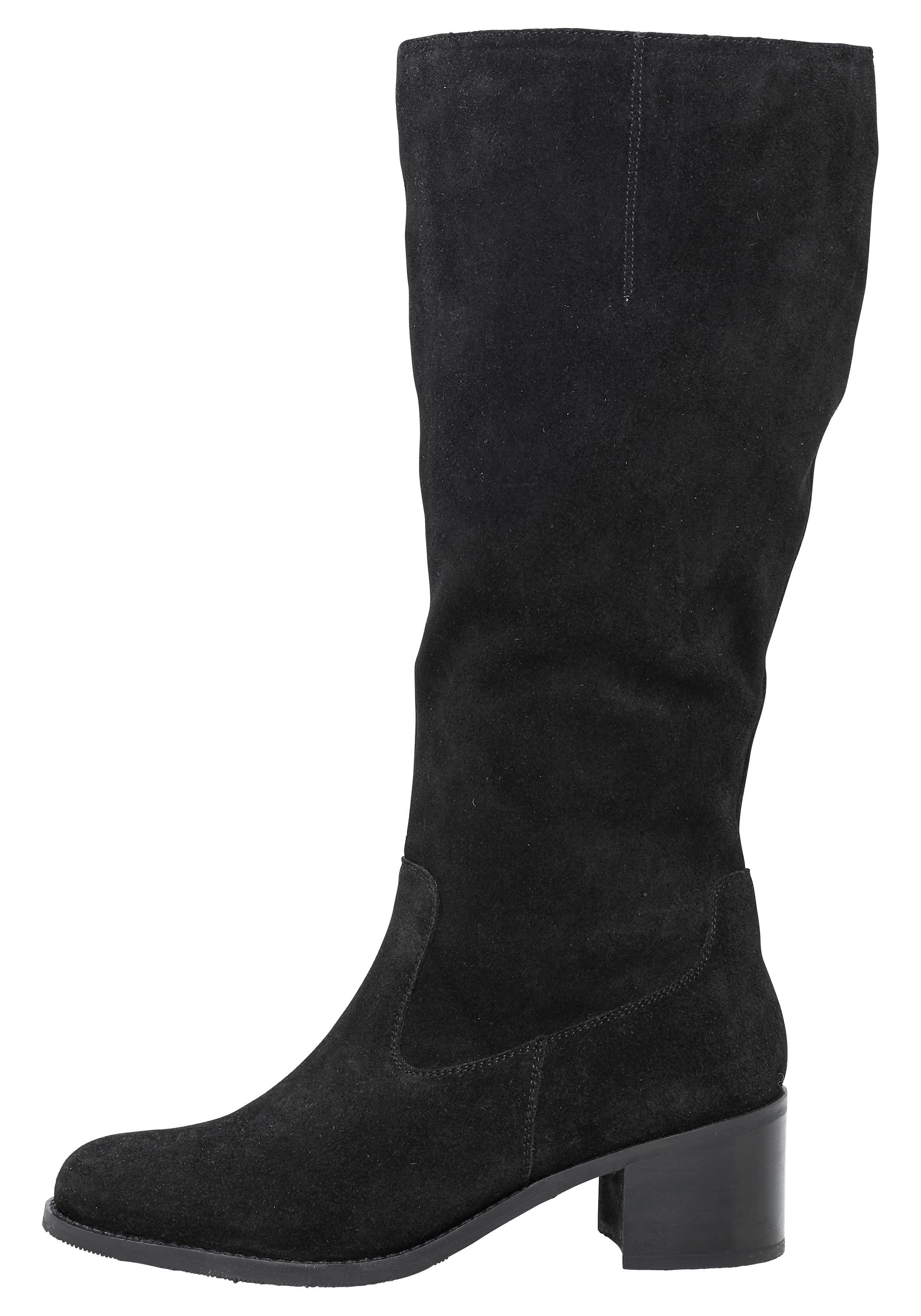 Weitschaftstiefel mit Stretcheinsatz, aus Veloursleder