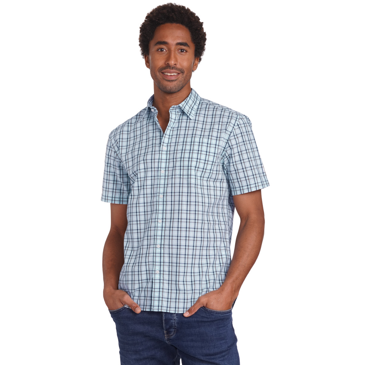 VanVaan Herren Hemd mit Karo-Muster hellblau