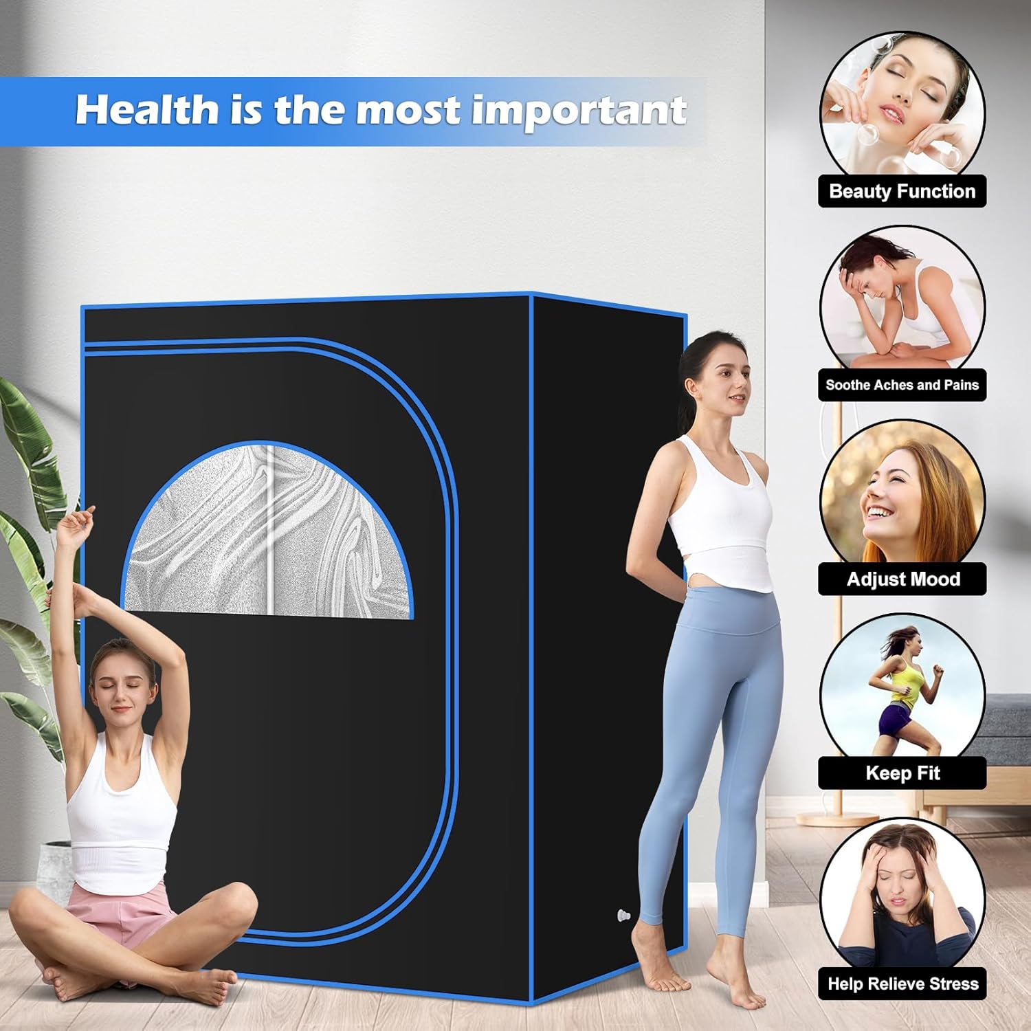 2 Personen Tragbares Dampfsaunazelt, Oversize Home Sauna Box mit 2 faltbaren Stühlen, Full Size Saunas Spa für Detox & Entspannung (120.0 cm x 90.0 cm x 160.0 cm, ohne Dampfgarer)