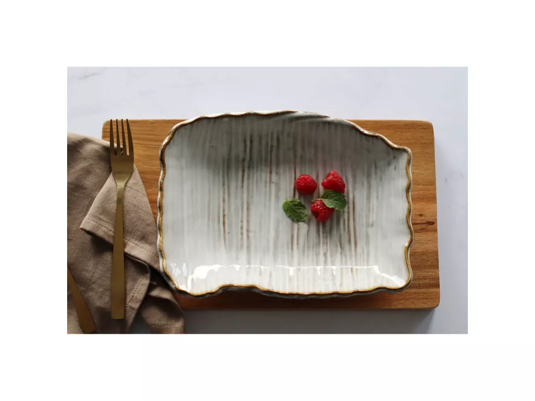 Ogo Living - Assiette Rectangulaire Nakuru 25.5cm En Gres Nuance De Gris Et Beige