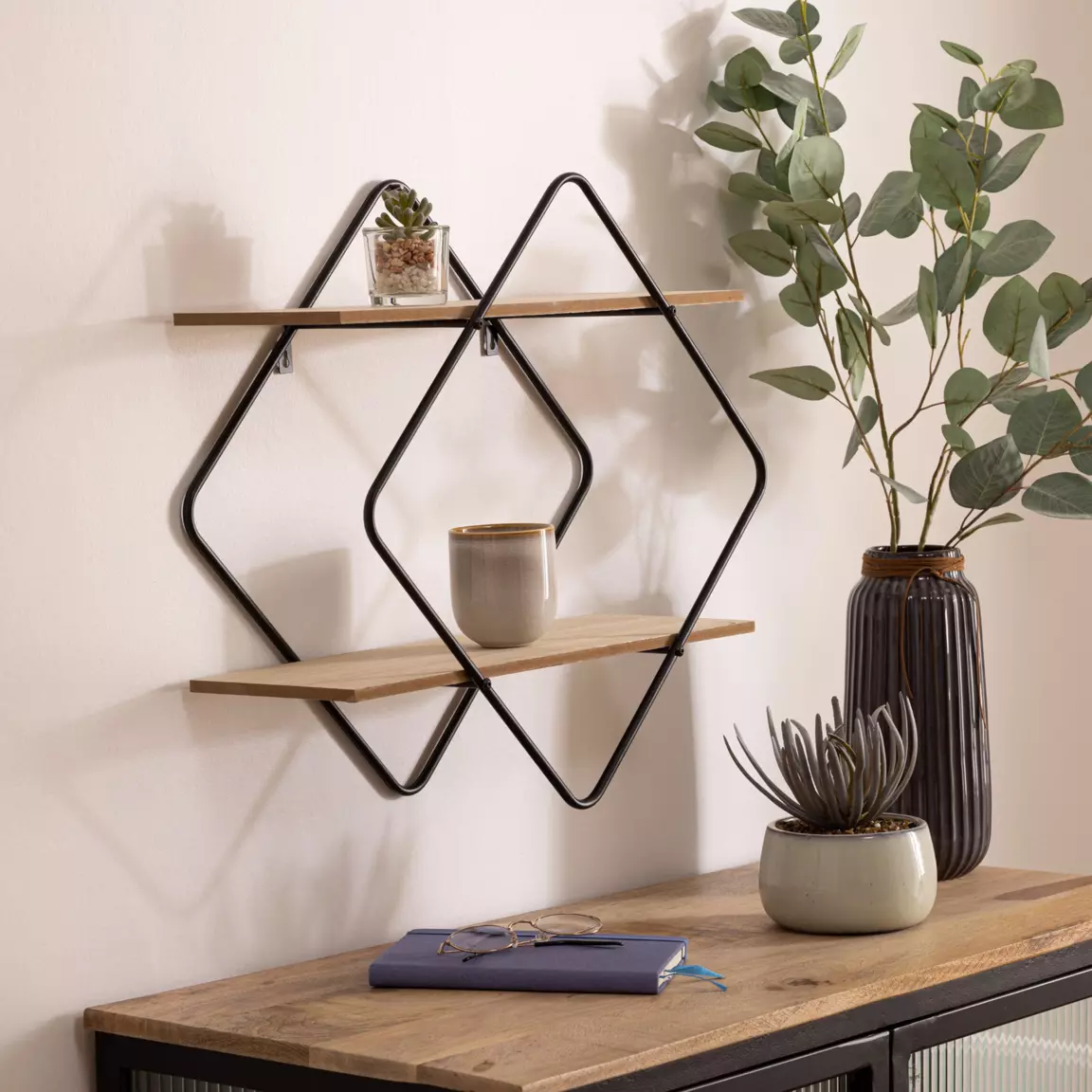 Etagère murale 2 niveaux (H48 cm) Nena Noir