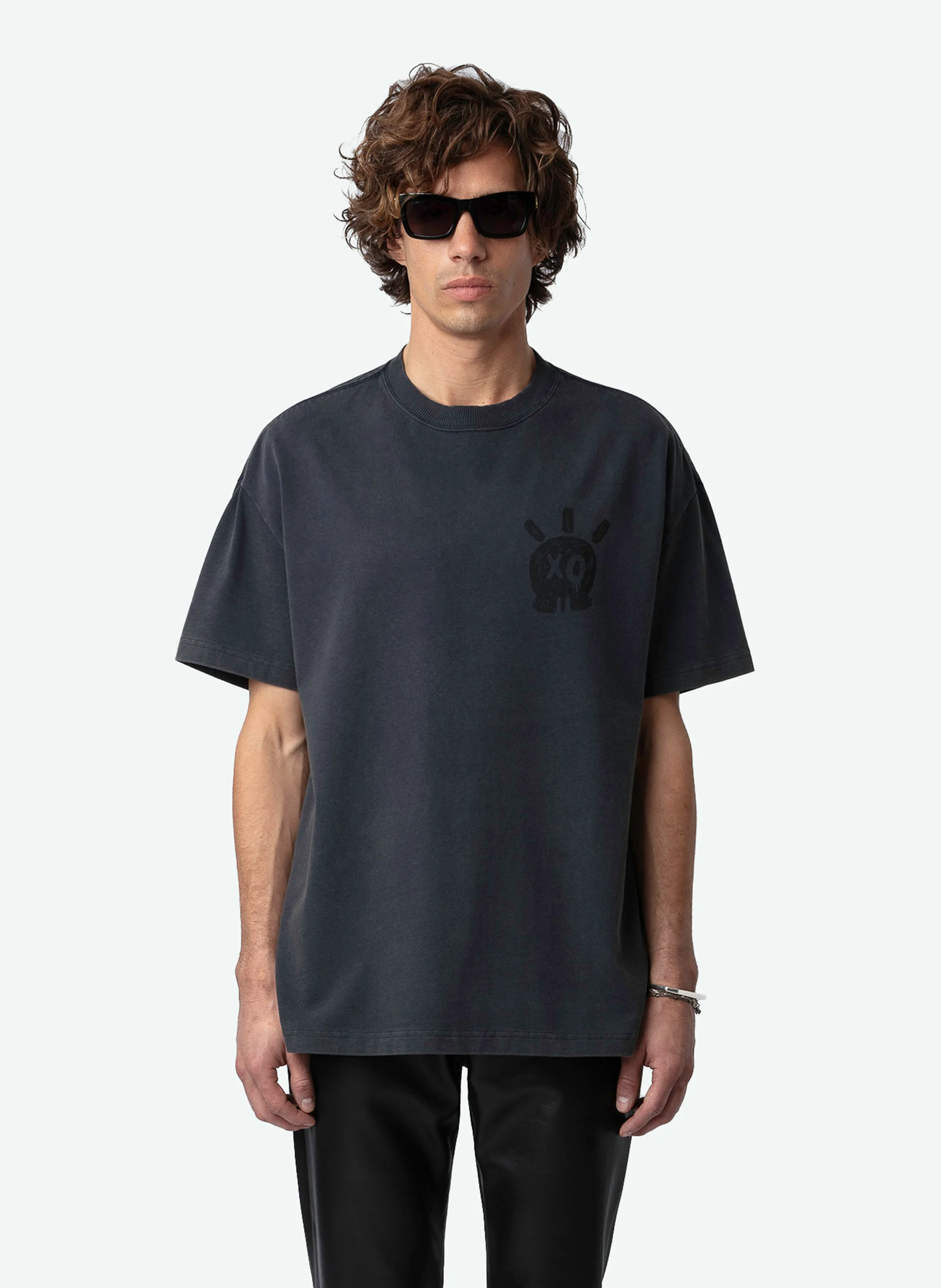 TEDDY - Tee-shirt col rond droit en coton | Bleu