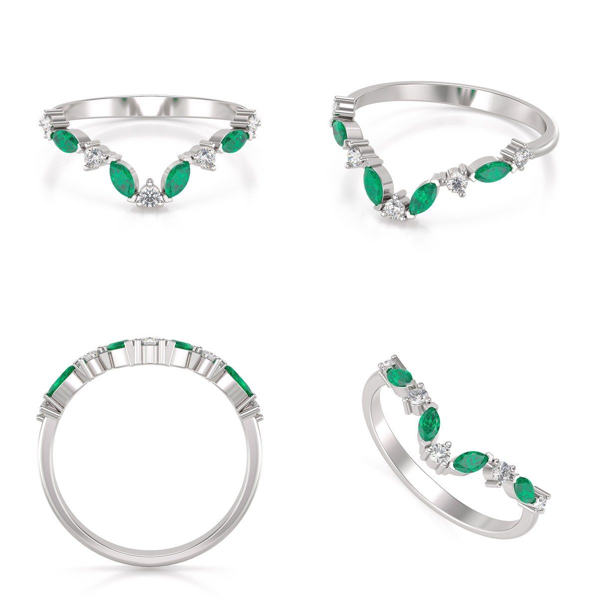 Bague ADEN Emeraude et diamants sur Argent 925 1.9grs