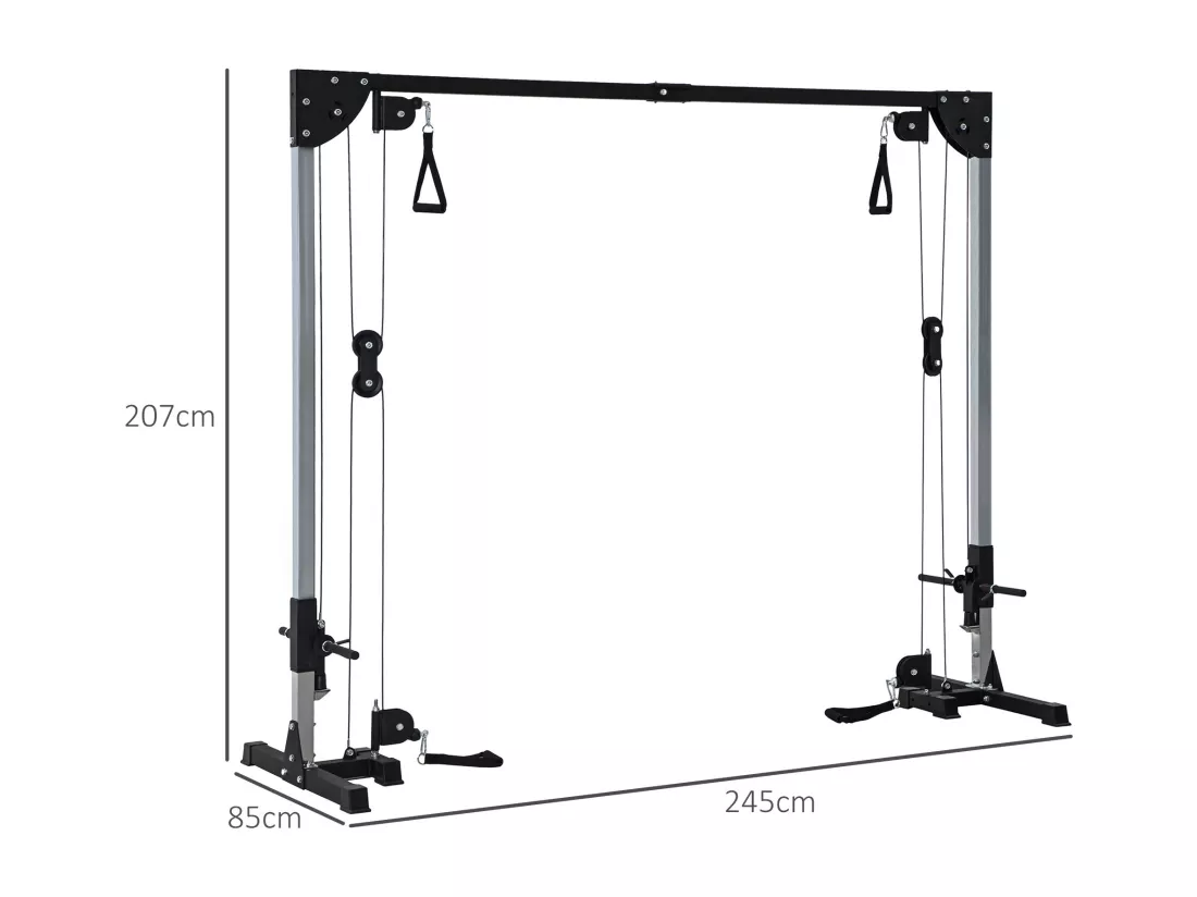 Appareil de musculation double poulie vis à vis crossover - charge libre avec haltère 2 x 50 Kg - acier gris noir