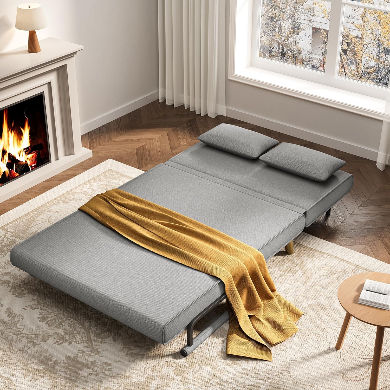 Xbro Schlafsessel mit Bettfunktion, Schlafsofa 2-Sitzer mit 6-Stufig Verstellbarer Rückenlehne und 2 Kissen, Sessel mit schlaffunktio für kleine Wohnung (Hellgrau)
