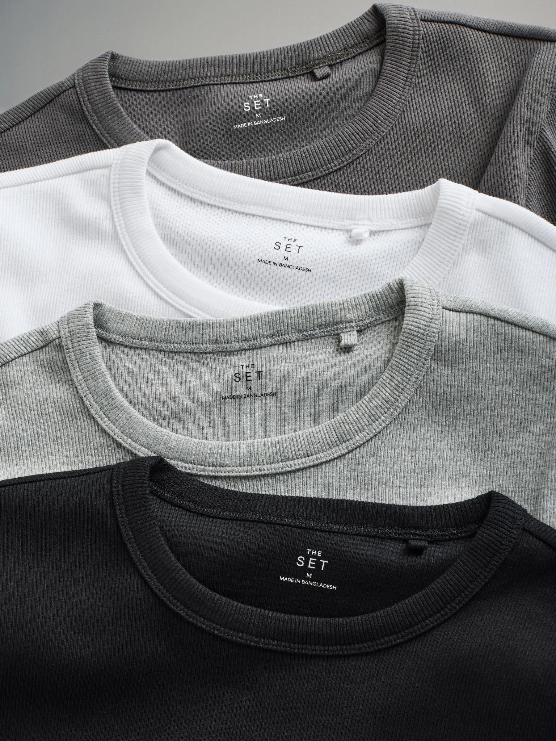 Zwart/antracietgrijs/lichtgrijs gemêleerd/wit - The Set van 4 geribde T-shirts met lange mouwen