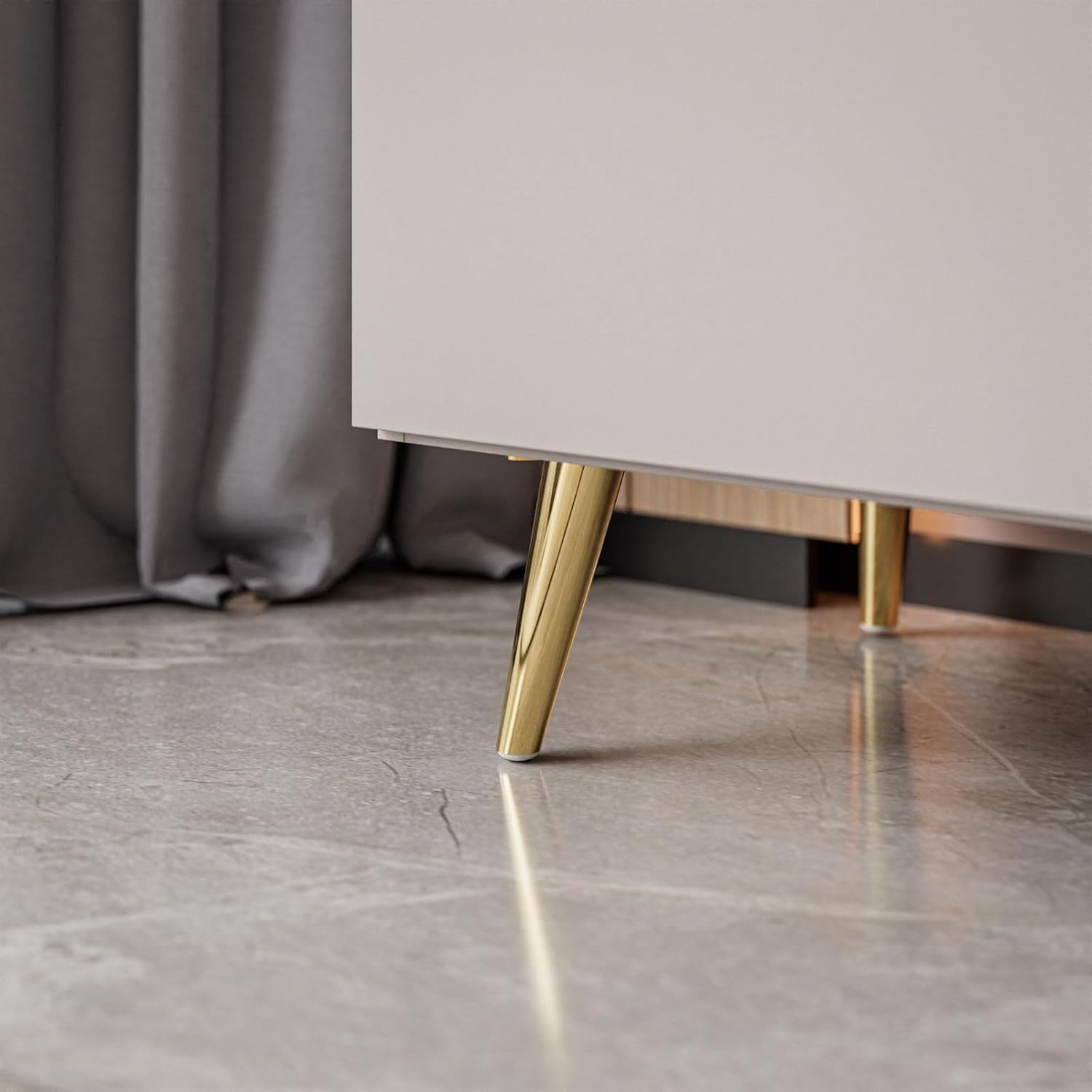 Lookway Kommode Aurora II Kaschmir Matt mit DREI Türen und Goldener Dekorleiste – Hängend oder auf eleganten Füßen – Modernes Schlafzimmermöbel (schräge Gold Chrom Beine)