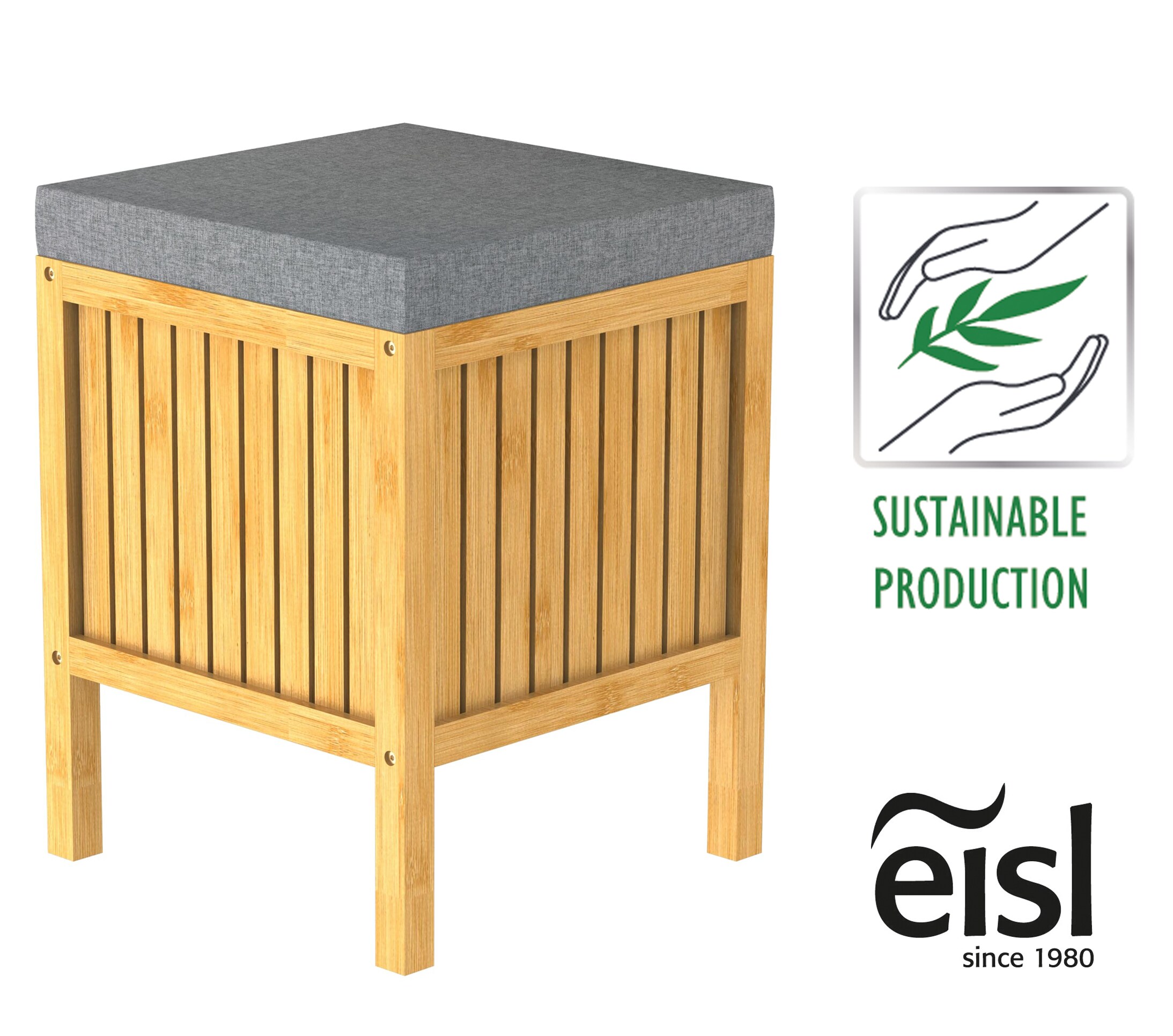 EISL Wäschekorb Bambus, Wäschesammler mit Sitzkissen