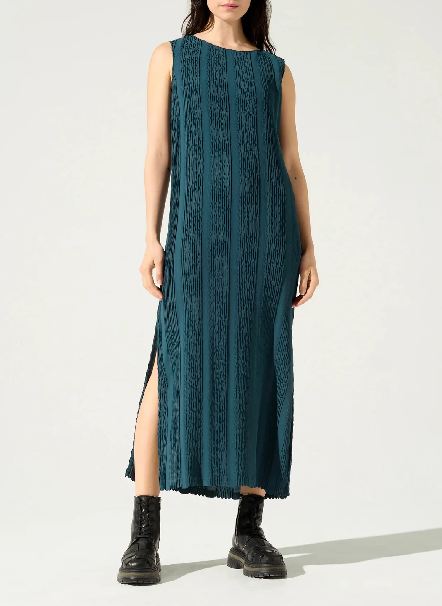 Robe midi droite en maille| Bleu