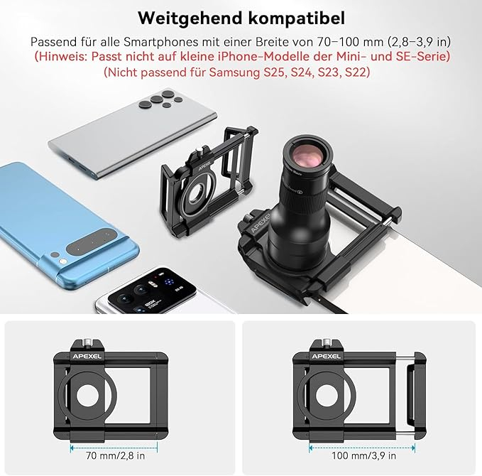 2in1 Universal Smartphone Alu Kamera Teleskop Objektiv Televorsatz mit 6x-Teleobjektiv / 150-mm-Makroobjektiv / Universalclip  - Schwarz