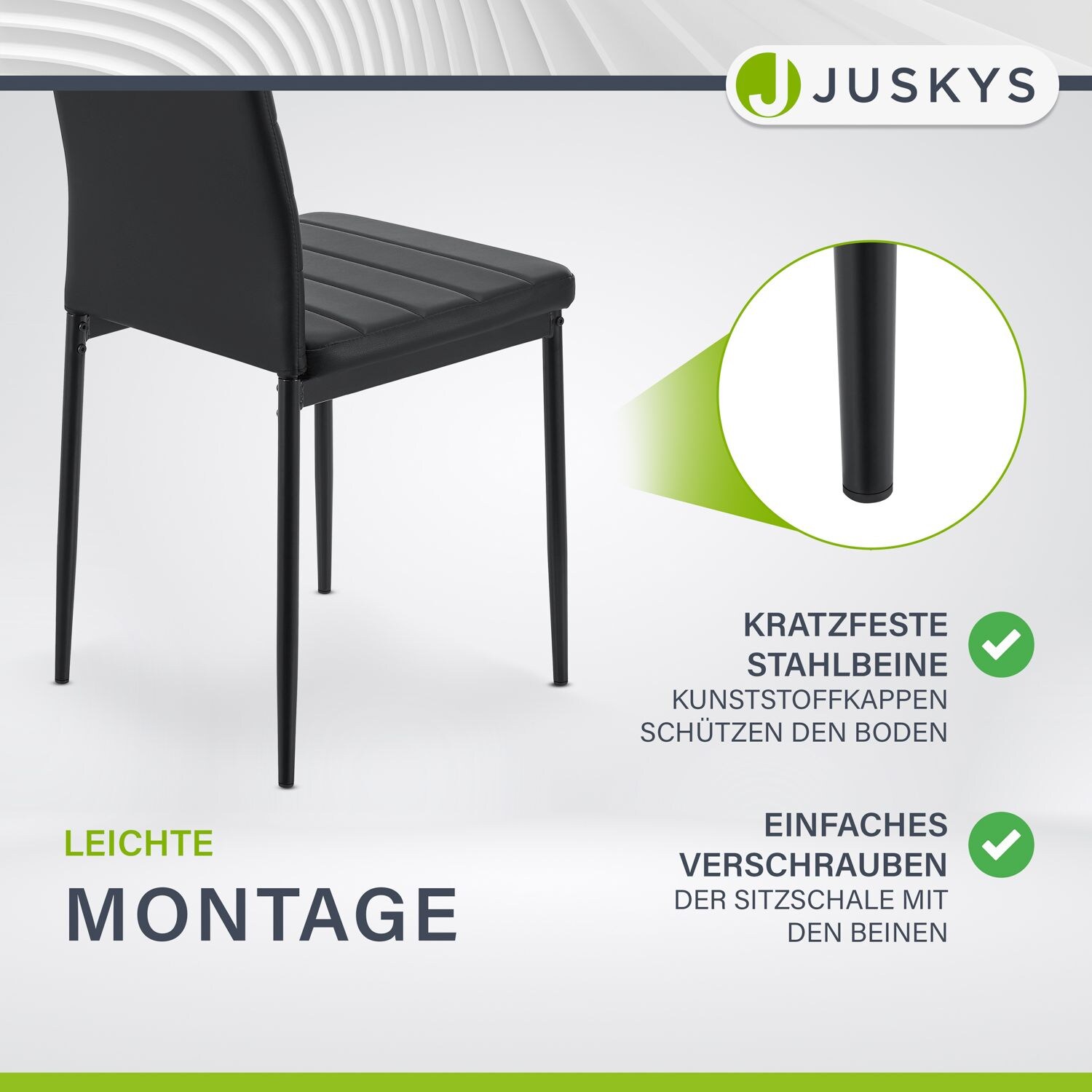 Juskys Esszimmerstühle Loja 2er Set - Moderne Stühle mit Kunstleder Bezug - Schwarz
