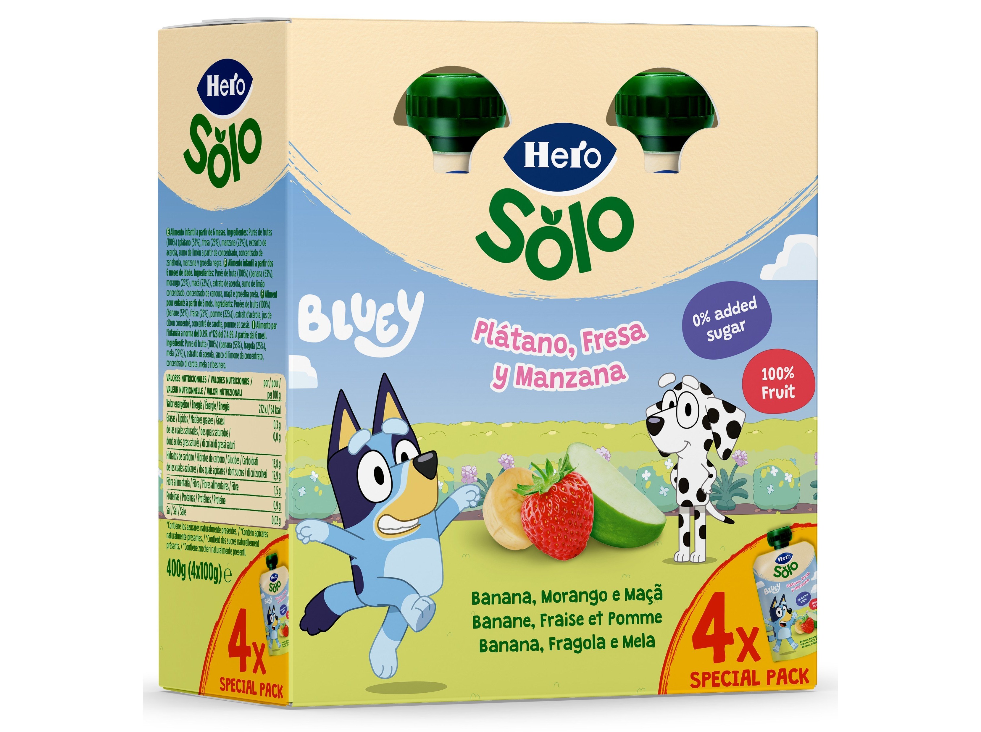 SAQUETA FRUTA HERO BLUEY BANANA MORANGO MAÇÃ 4 UN