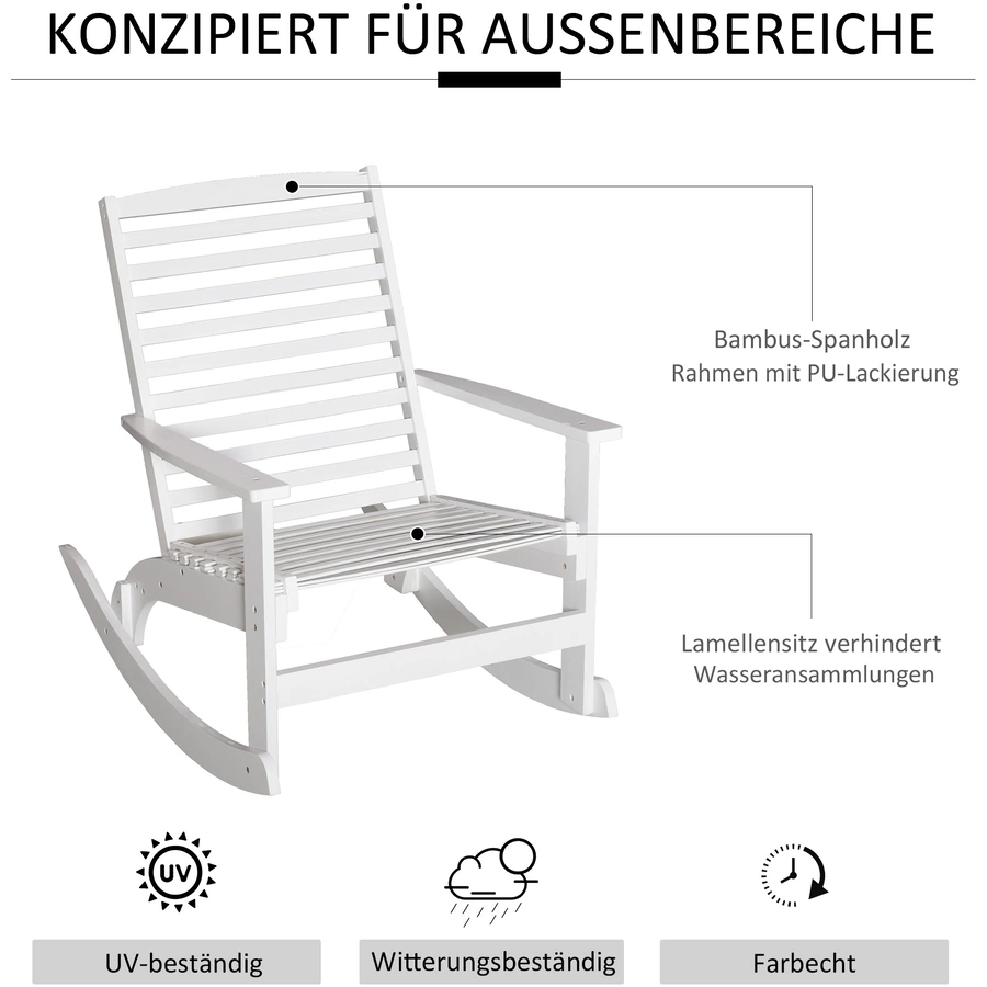 Outsunny Garten Schaukelstuhl aus Bambus weiß