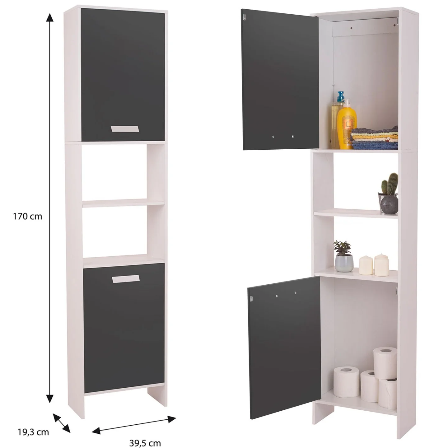 Meuble colonne salle de bain design LEA en bois blanc portes grises