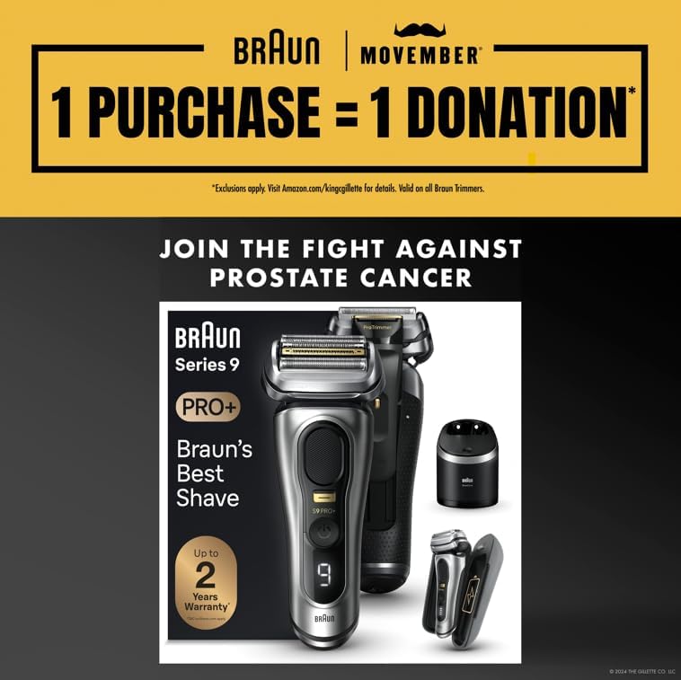 Braun Rasoir électrique Series 9 PRO+ 9577cc pour homme, 5 éléments de rasage professionnels et tondeuse à cheveux longs de précision, centre SmartCare 6 en 1, PowerCase pour chargement mobile, humide