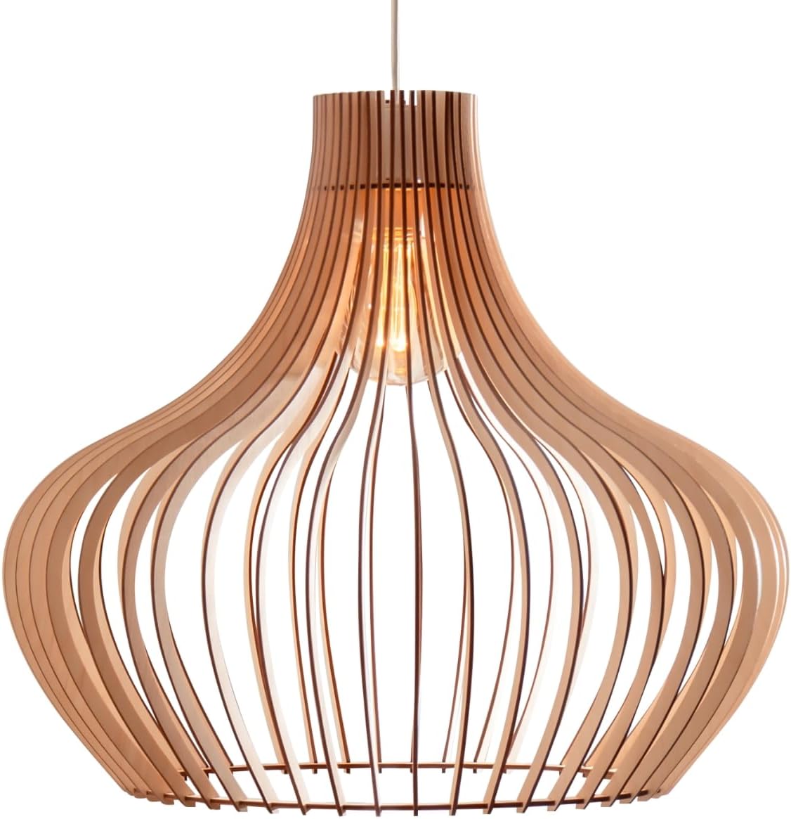 Pendelleuchte Holz „Iduna, skandinavische Hängelampe Esstisch + Wohnzimmer, Boho Hängeleuchte höhenverstellbar + dimmbar mit E27 Fassung (Höhe x Durchmesser 30 cm x 35 cm)