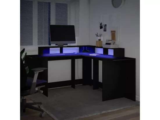 Bureau avec lumières LED noir 152x152x91 cm bois d'ingénierie