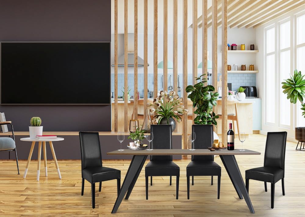 t m c s Tommychairs - 4er Set Moderne Stühle Luisa für Küche und Esszimmer, robuste Struktur aus lackiertem Buchenholz Farbe Schwarz, Gepolstert und mit schwarzem Kunstleder bezogen