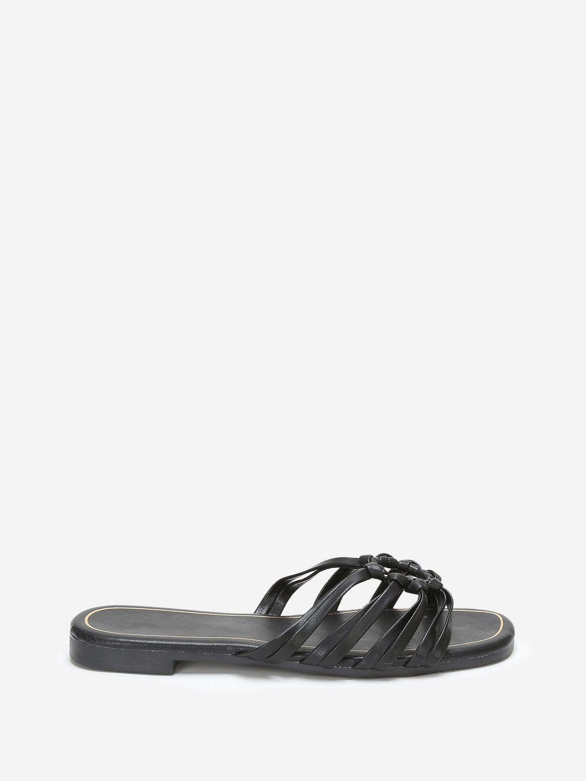 Mules à anneau dorée et fines brides- Noir