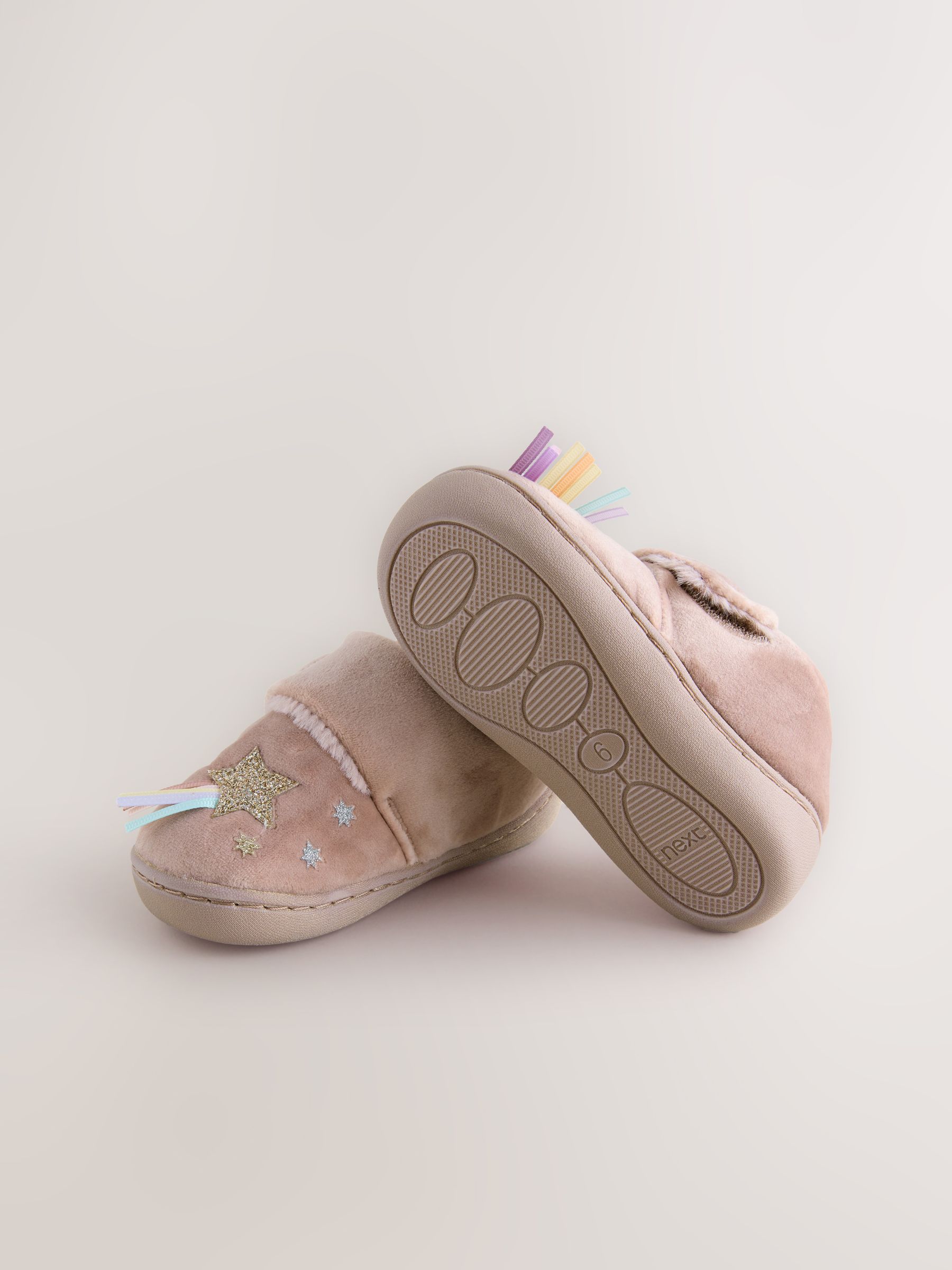 Roze met eenhoornprint - Gezellige pantoffels met voering en omgevende zool