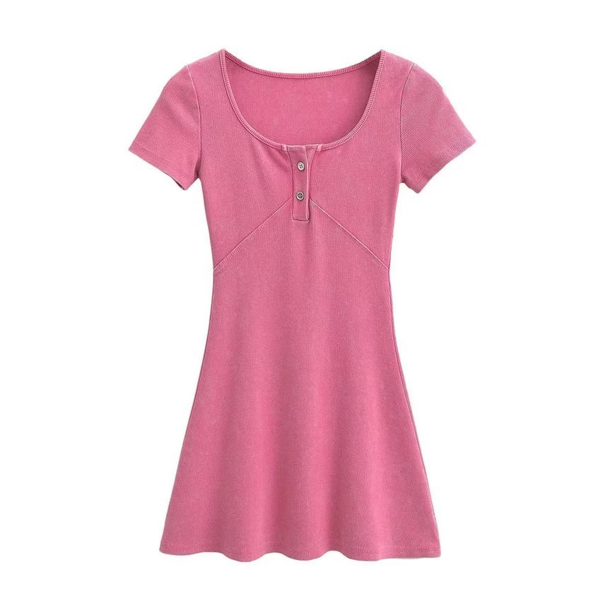 Puffie - Effen mini-bodyconjurk met korte mouwen