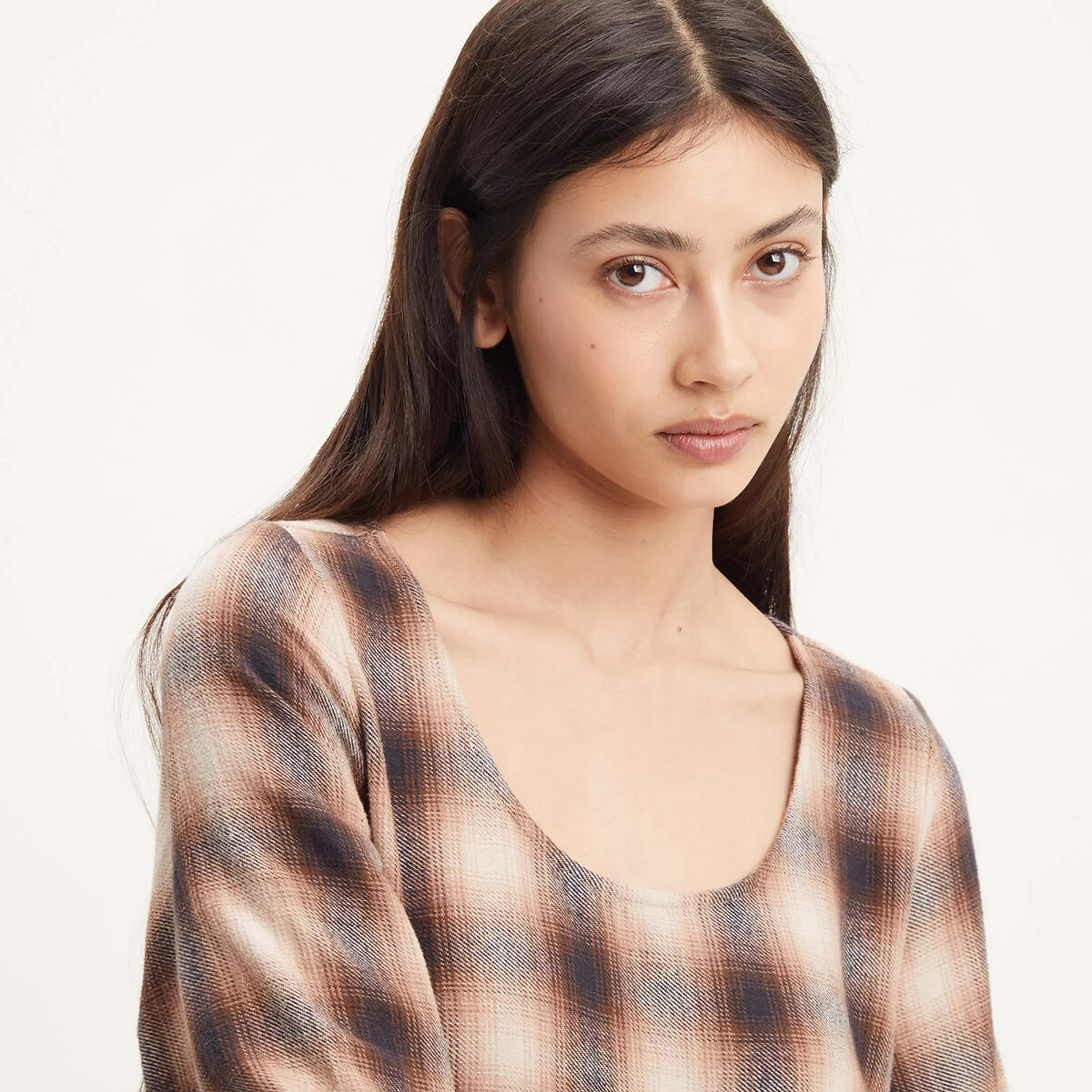 LEVI'S<br>Vestido curto xadrez com decote redondo e mangas compridas