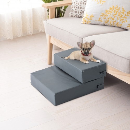Escada para animais de estimação PawHut de 2 degraus na cor cinza