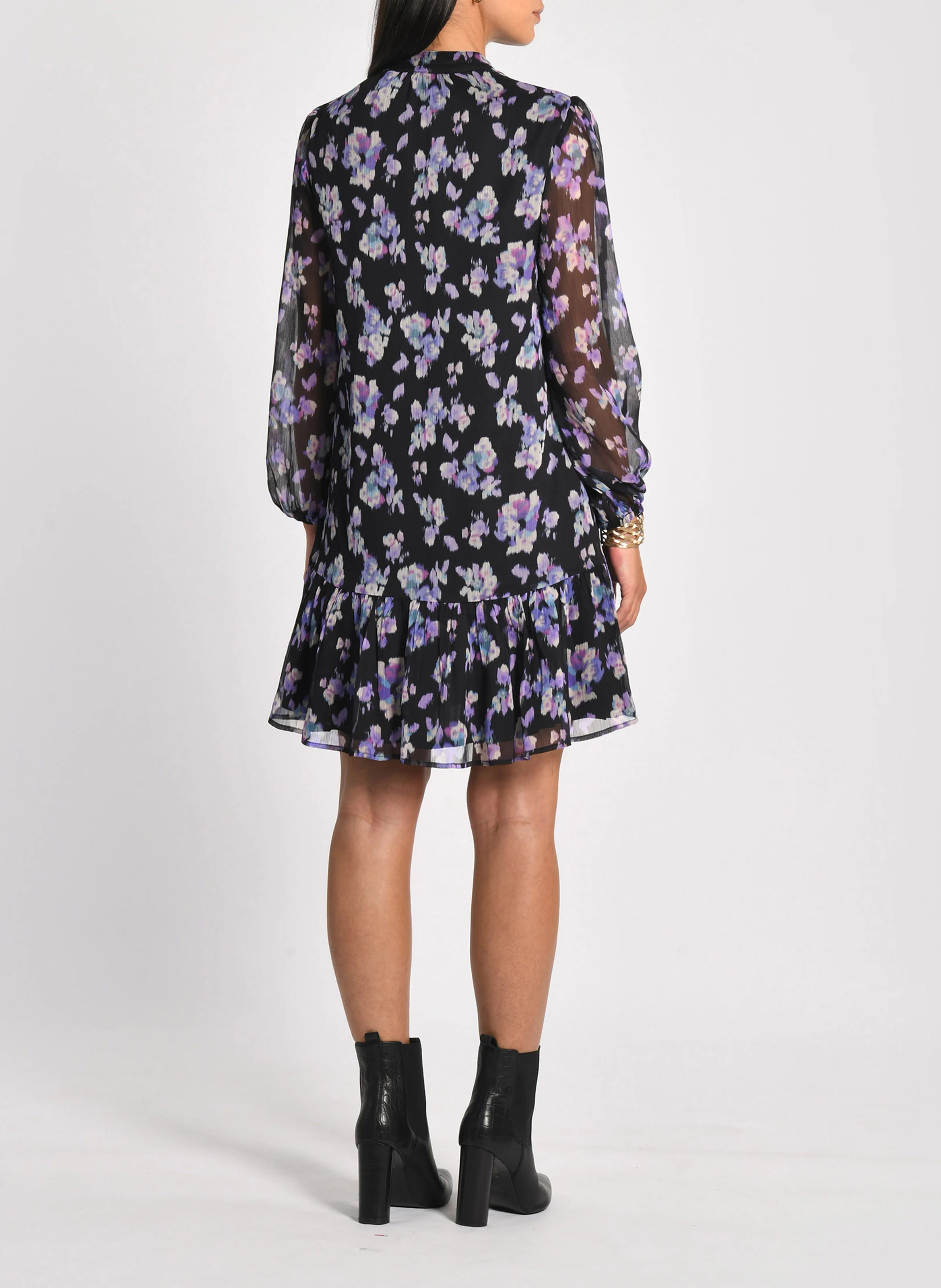 MADISON - Robe courte col v à imprimé fleuri et volants| Multicolore