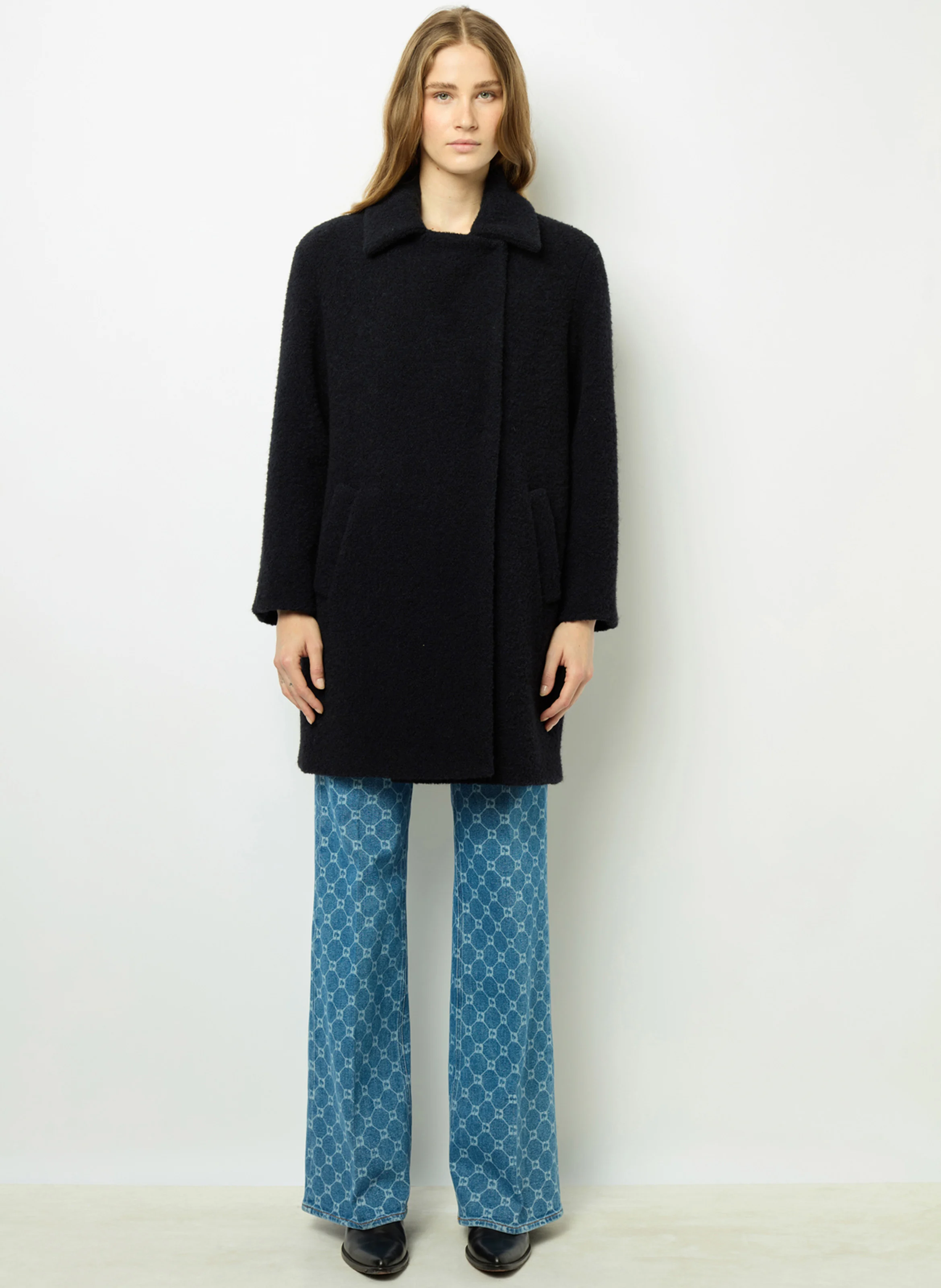LYSANDRA - Manteau mi-long ample en laine mélangée | Bleu