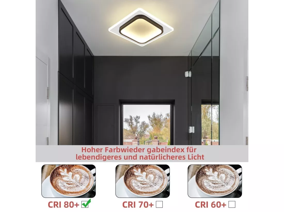 NETTLIFE Lampe plafond LED chambre, noir, 16W, acryl, lumière chaude, design moderne