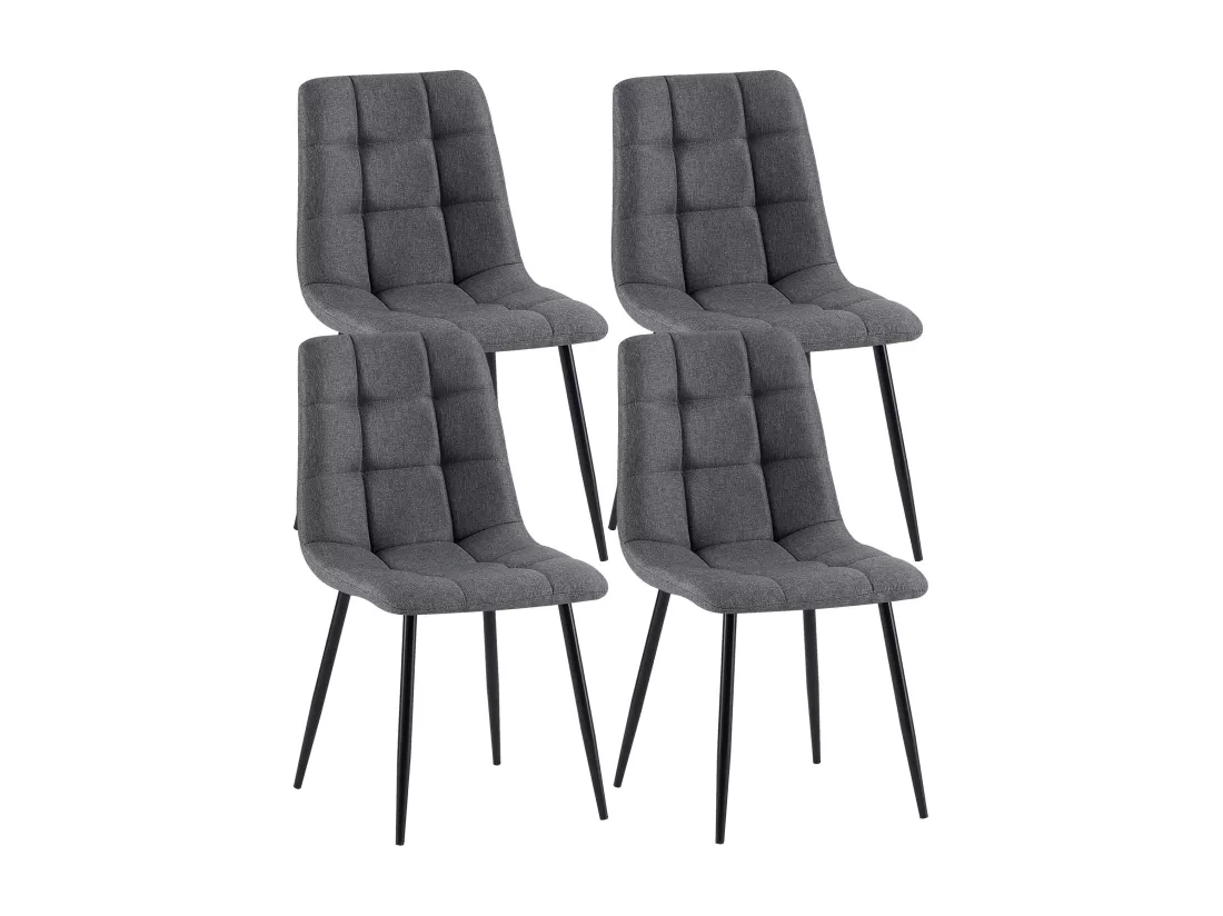 Lot de 4 chaise salle à manger - Tissu & Métal noir mat - Gris foncé - Antibes