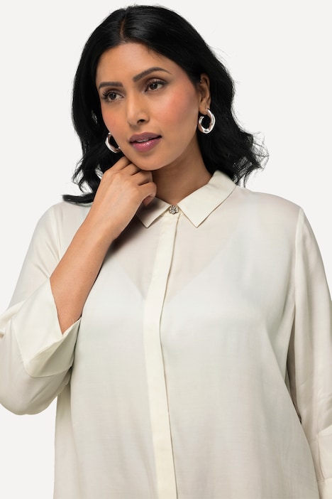 Bluse, Cupromix, Boxy, Hemdkragen, 3/4-Arm