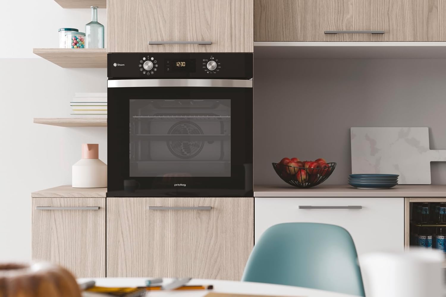 Privileg PBWK3 JH8S BLG Einbau-Backofen mit Hydrolyse und Dampffunktionen/ 71 l/Hydrolyse/CLICK und CLEAN/Multi-Level-Kochen/Pizzafunktion/Freasy Cook
