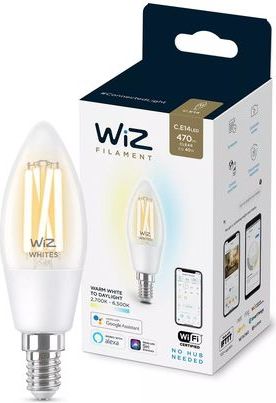 WiZ Kaarslamp Filament - Slimme LED-Verlichting - Warm- tot Koelwit Licht - E14 - 40W - Transparant - Wi-Fi