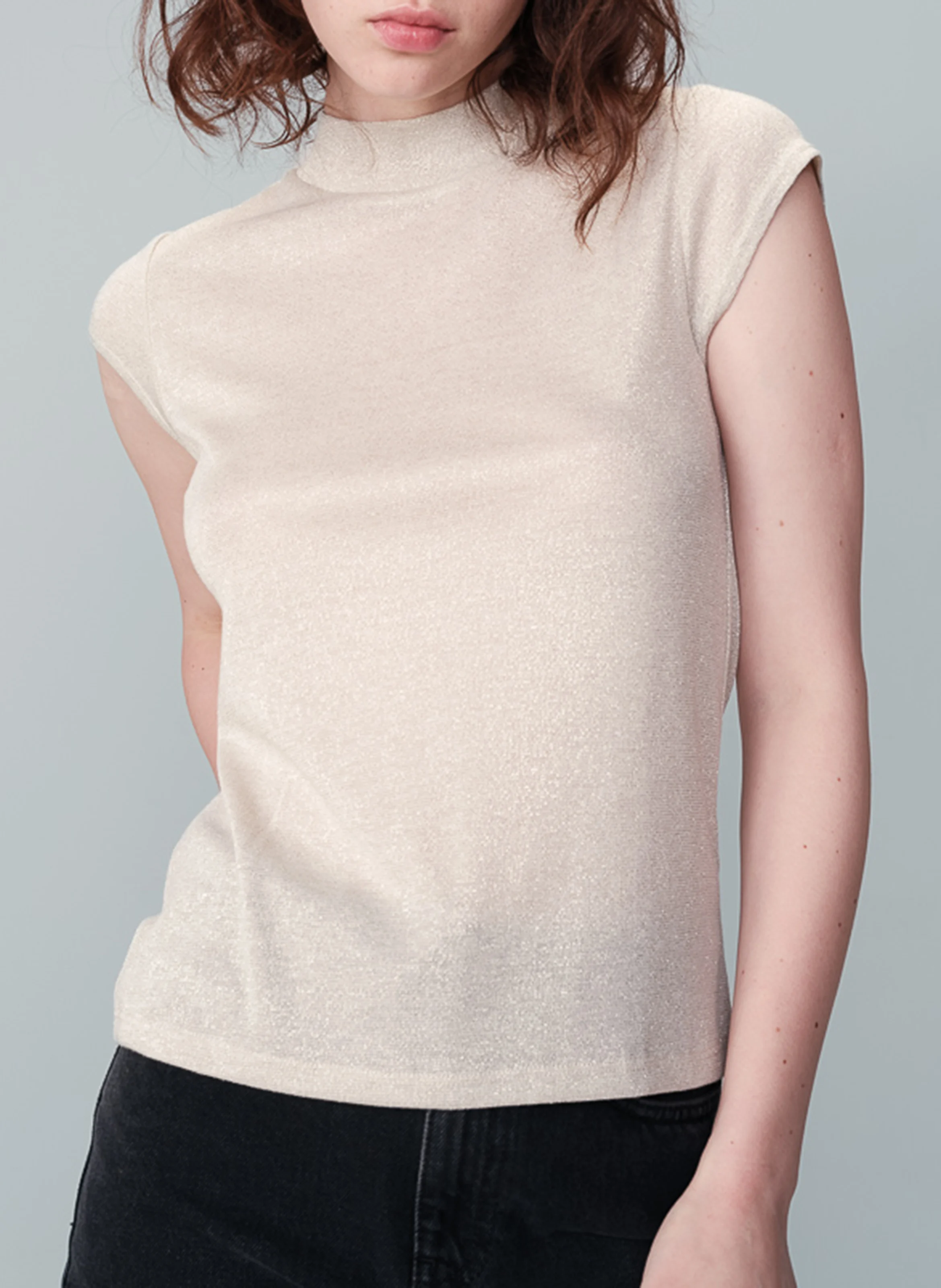 NECTAR - Top col montant ajusté pailleté | Beige
