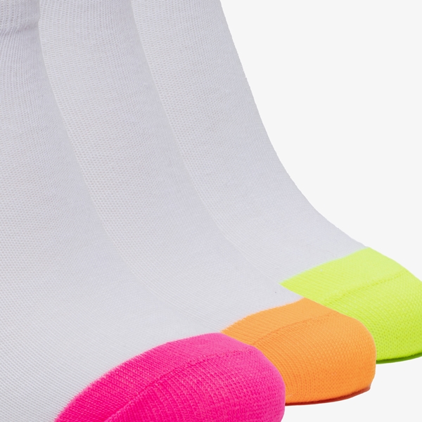 3 paar kinder sneakersokken wit neon roze