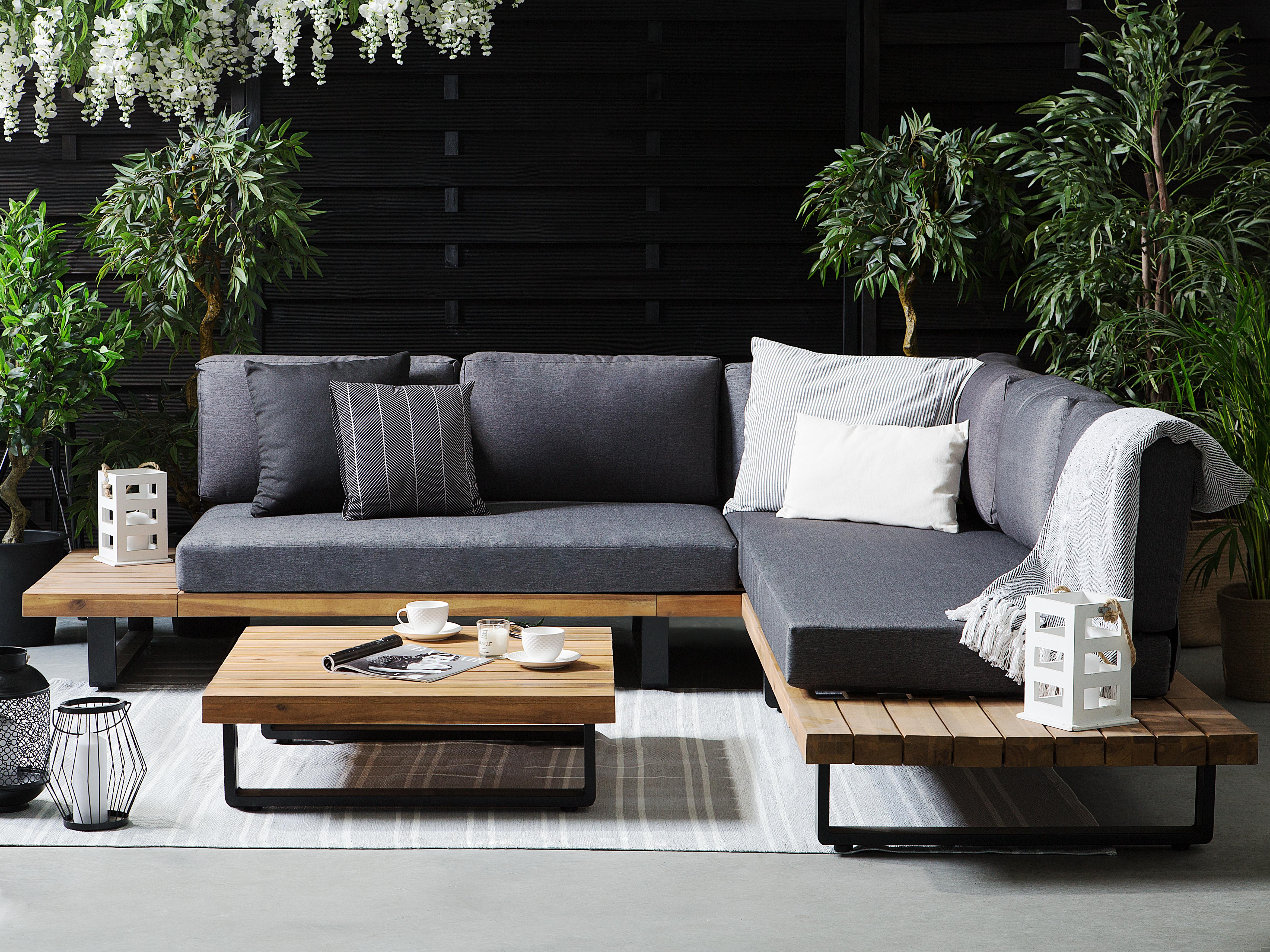 Tuin hoekloungeset met tafel 5-zits MYKONOS rechtszijdig Gecertificeerd acaciahout Donkergrijs
