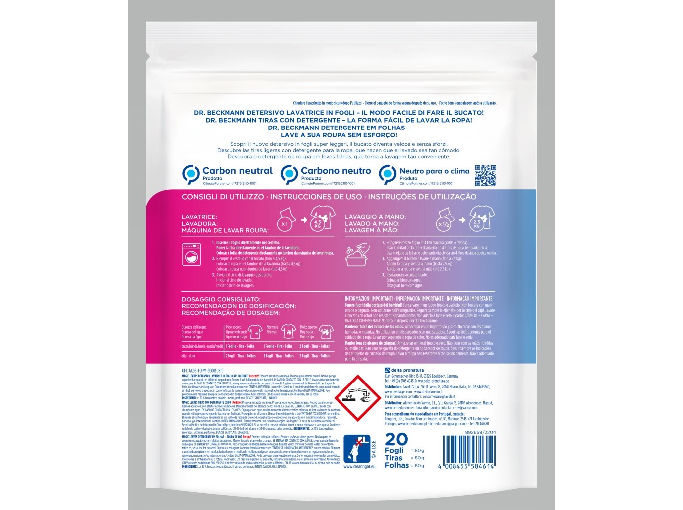 DETERGENTE MÁQUINA ROUPA DR.BECKMANN EM FOLHAS COLOR 20D