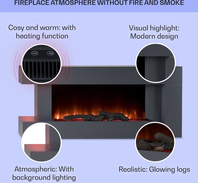 Klarstein - Studio Light & Fire 2 Smart - Elektrische Haard - Zwart - Verwarmingsfunctie 1000/2000W - Wifi-Bediening
