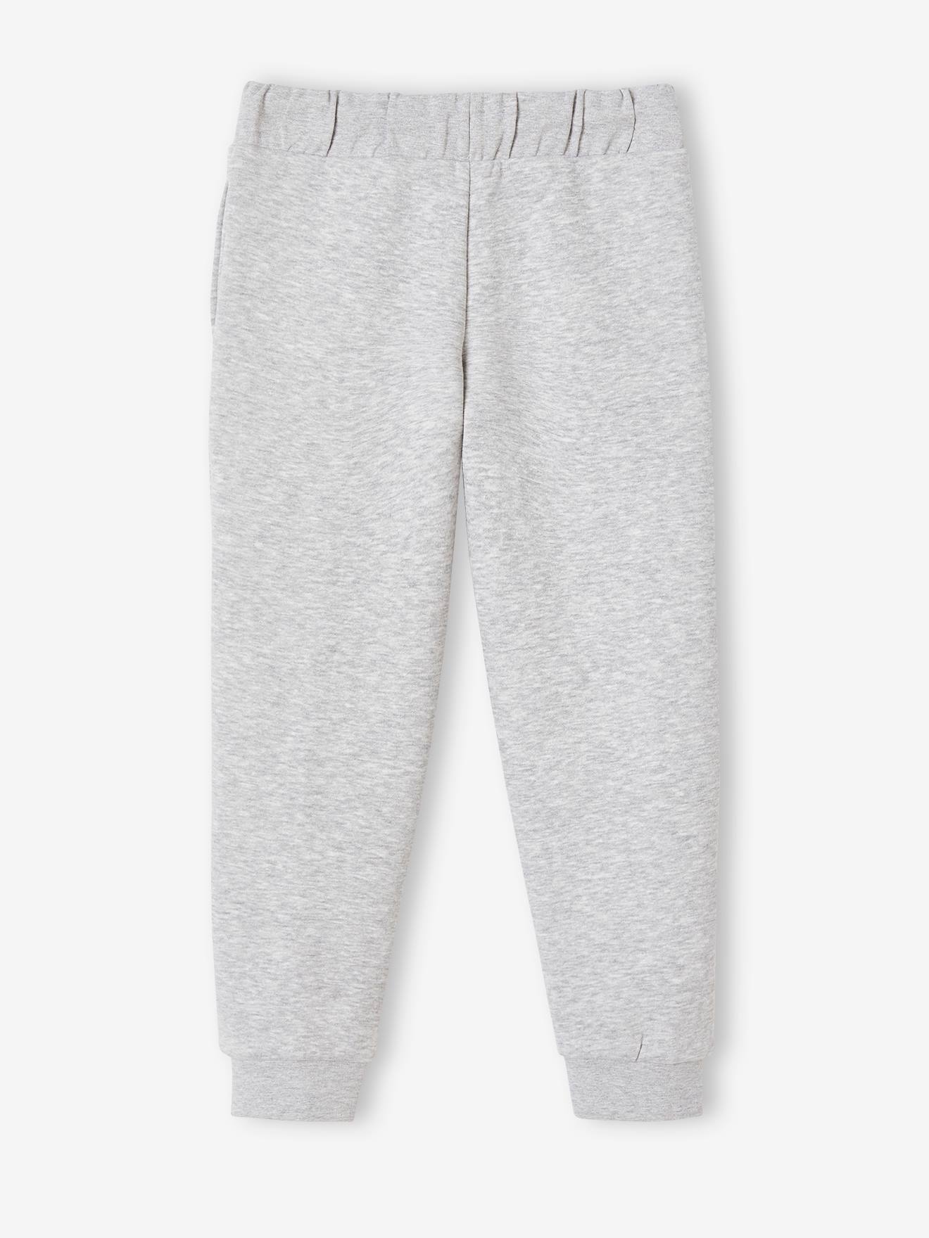 Calça de moletom para meninas, lisa, azul médio com estampas.