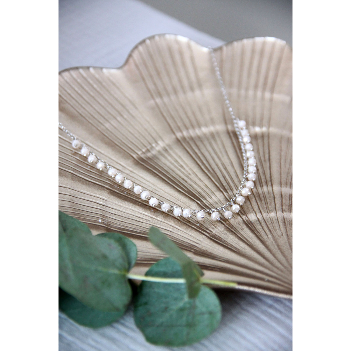 Collier argent rhodié breloque cristal 32+10cm