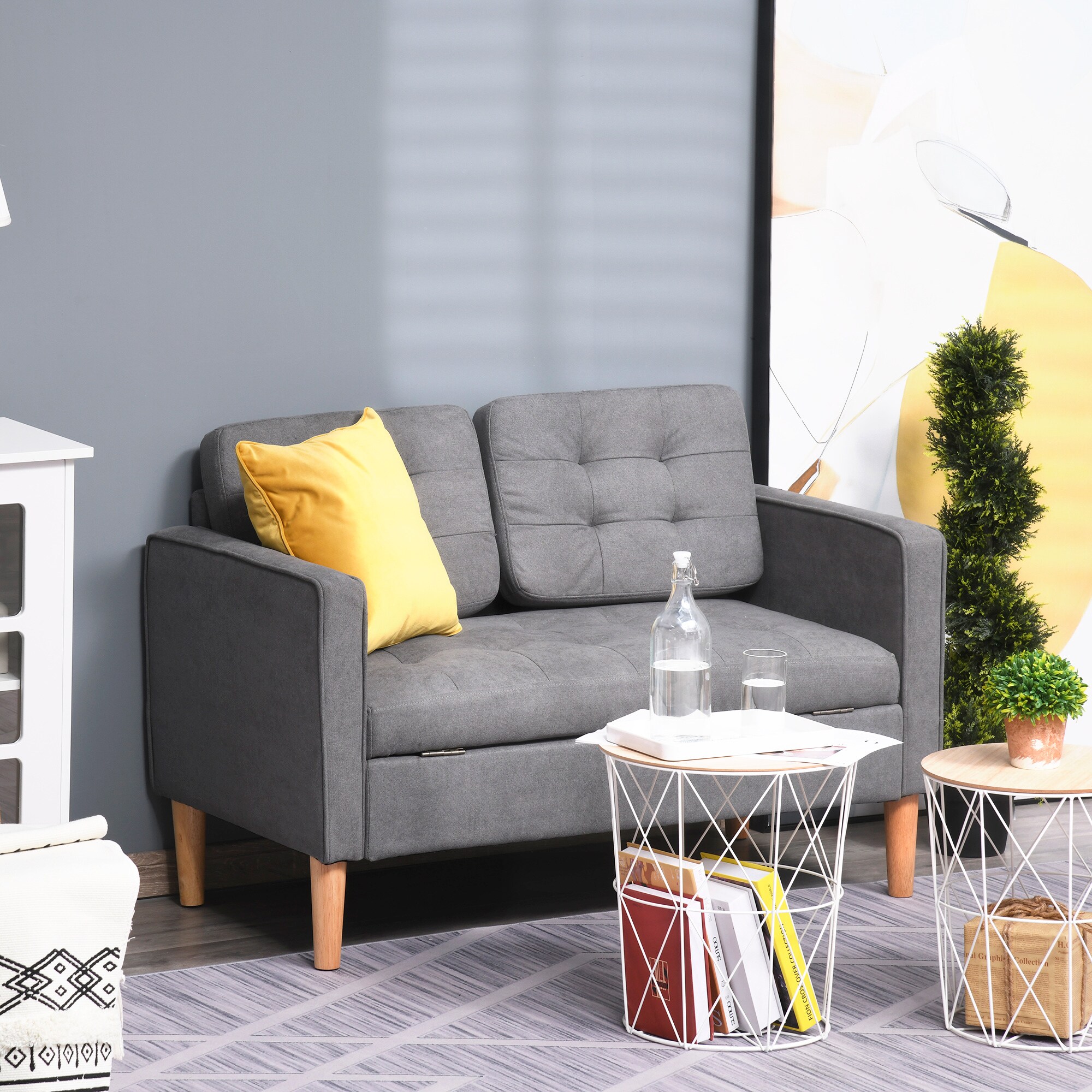 HOMCOM 2-Sitzer Sofa mit abnehmbaren Kissen grau 117 x 62 x 78 cm (BxTxH)