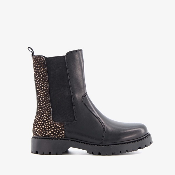 Groot leren meisjes chelsea boots met dierenprint