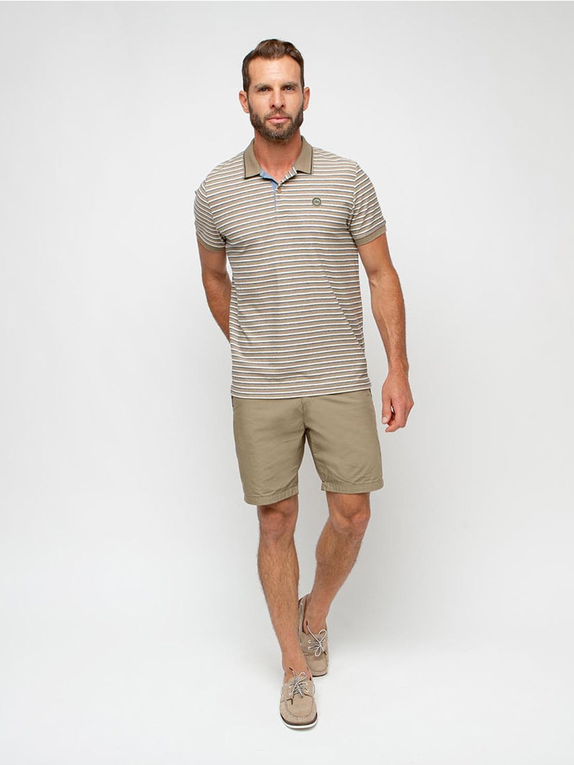 Polo Homme A Rayures Coton Lichen