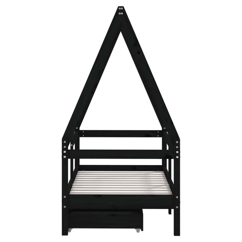 vidaXL Kinderbedframe met lades zwart 70x140 cm grenen