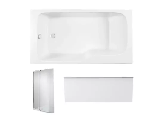Pack baignoire bain douche 170 x 90 JACOB DELAFON Malice version gauche + tablier en niche + pare bain
