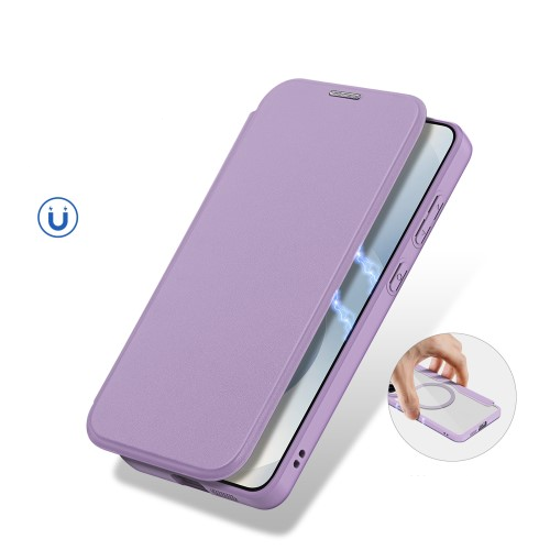 Samsung Galaxy S25 Edge Hybrid Leder Tasche   Kunststoff Rückseite - Lila / Transparent