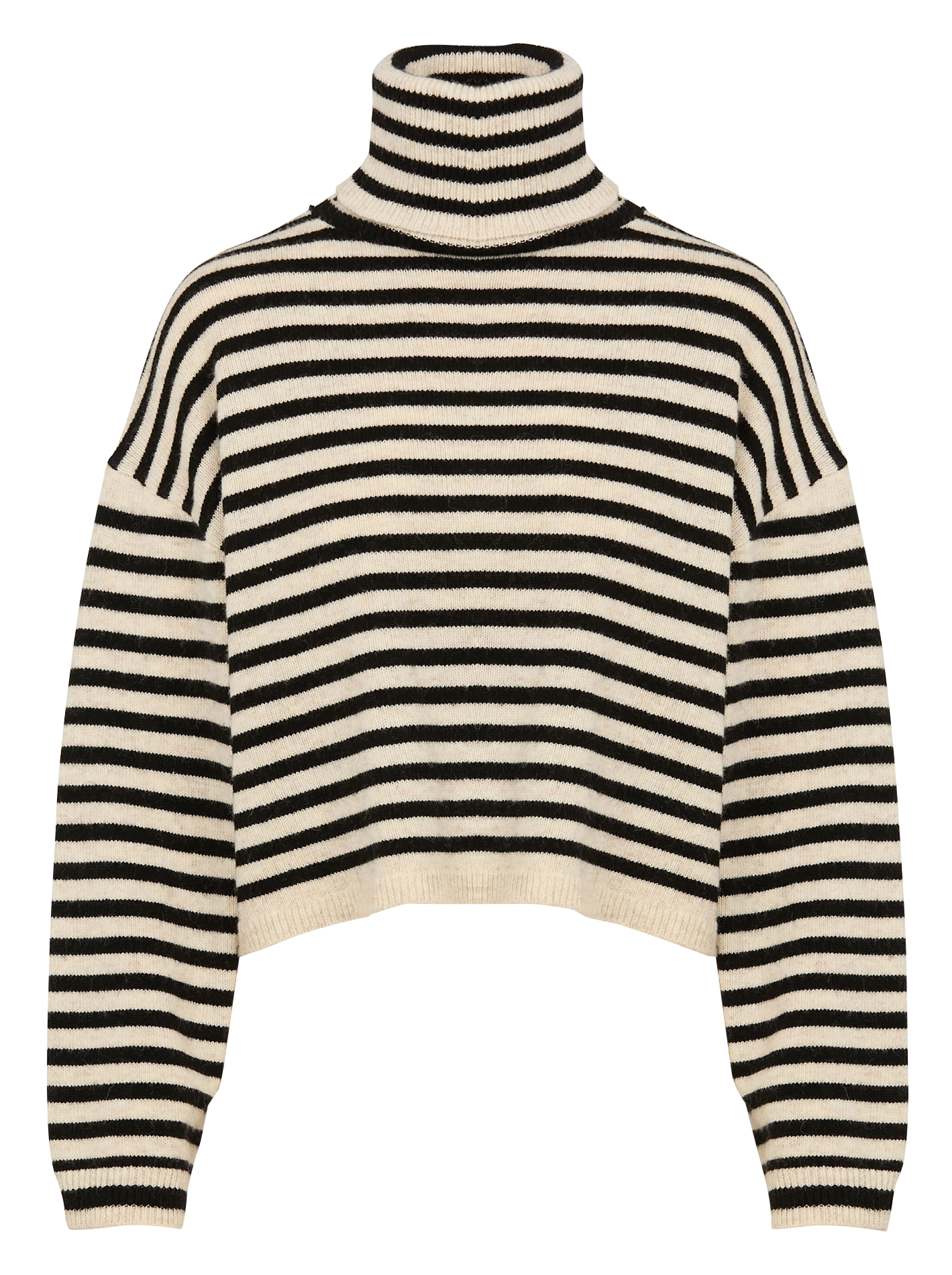 PERALI - Pull ample col roulé en laine mélangée à rayures | Beige