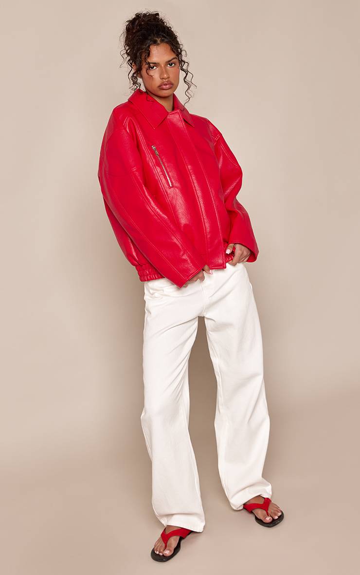 Rouge Veste Oversize En Synthétiquecuir À Patte De Boutonnage Dissimulée