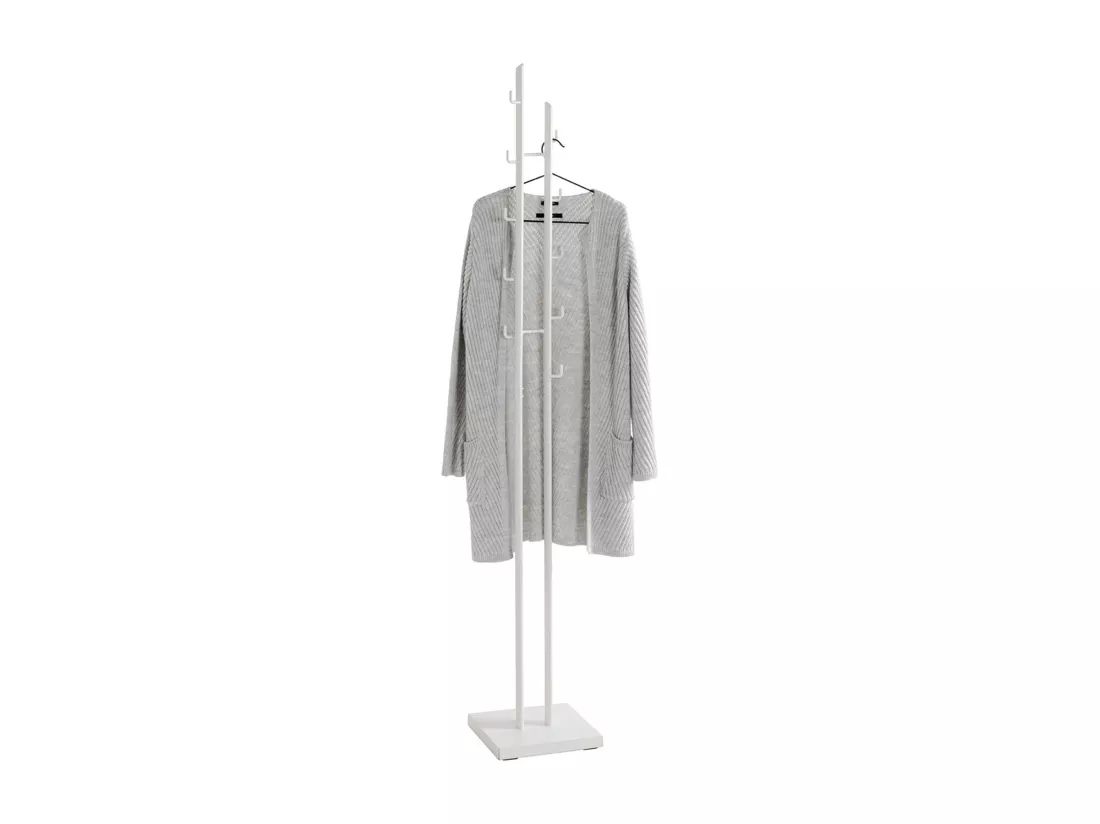 Porte-manteau avec 8 crochets en métal coloris blanc - longueur 29 x profondeur 29 x hauteur 176 cm